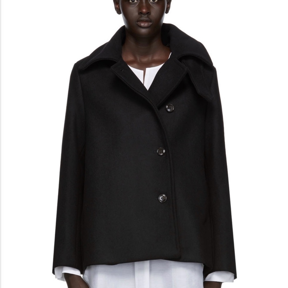 NWT $1020 Toteme Black Melton Wool Peacoat Jacket Size 34 US 2 Coat